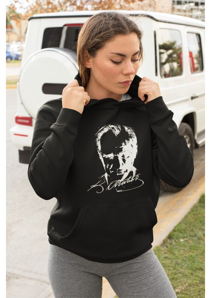 Oversize Kapşonlu Atatürk Baskılı Kadın Sweatshirt
