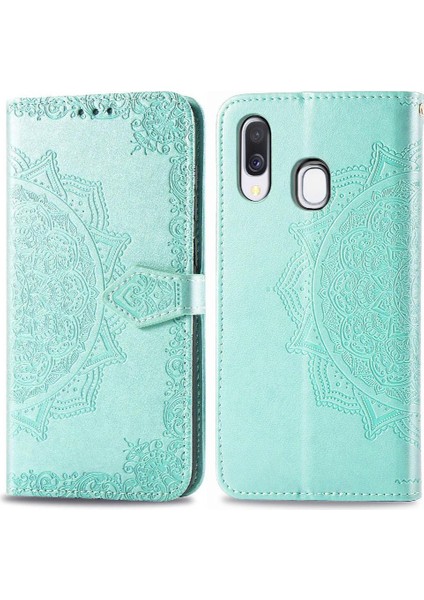 Samsung A40 Flip Kapak Zarif Desen Basit Iş Deri (Yurt Dışından)
