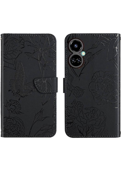 Tecno Camon 19 4g Darbeye Dayanıklı Deri Çanta Çiçekler ve Kelebekler Için Kılıf (Yurt Dışından)
