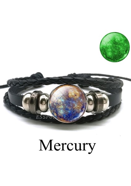 Beden 8 Karanlıkta Glow Güneş Sistemi Bilezik Ay Dünya Uzay Gezegen Deri Bilezik Charm Kadın Erkek Moda Işıltılı Bilezikler (Yurt Dışından)