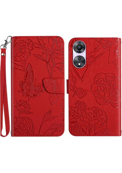 Oppo A78 4g Darbeye Deri Kılıf Çiçekler ve Kelebekler Için Kılıf (Yurt Dışından)
