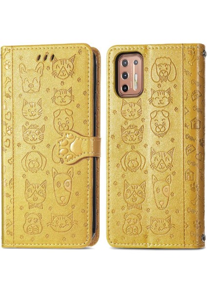 Moto G9 Artı Kısa Kayış Kapak Kapak Karikatür Hayvanlar Deri Kılıf (Yurt Dışından)