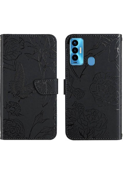 Tecno Camon 18I Darbeye Dayanıklı Deri Çanta Çiçekler ve Kelebekler Için Kılıf (Yurt Dışından)