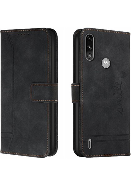 Motorola Moto E7 Güç Için Telefon Kılıfı Pu Deri El Kayışı Flip Folio (Yurt Dışından)