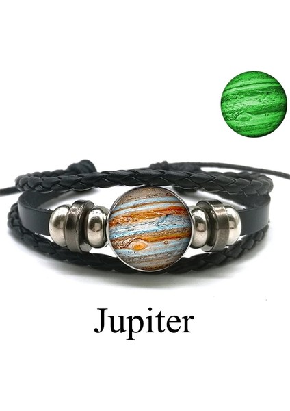 Beden 8 Karanlıkta Glow Güneş Sistemi Bilezik Ay Dünya Uzay Gezegen Deri Bilezik Charm Kadın Erkek Moda Işıltılı Bilezikler (Yurt Dışından)