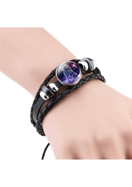 Balık Burcu 12 Takımyıldızı Bilezik Charms Burç Cam Cabochon Punk Takı Siyah Çok Katmanlı Deri Bilezik Kadın Erkek Hediye (Yurt Dışından) modelleri