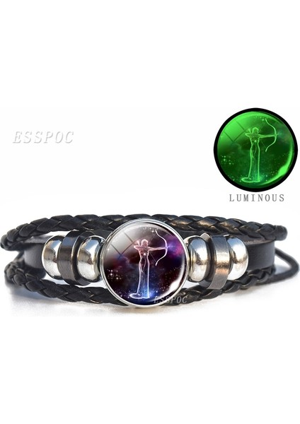 Balık Burcu 12 Takımyıldızı Bilezik Charms Burç Cam Cabochon Punk Takı Siyah Çok Katmanlı Deri Bilezik Kadın Erkek Hediye (Yurt Dışından) fırsatları