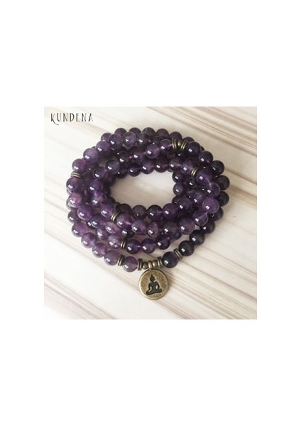 Bronz Buda 108 Ametist Mala Yoga Bileklik Mor Doğal Taş Lotus Bileklik Veya Kolye Buda Charm Bilek 5 Sarılmış Bileklik (Yurt Dışından)