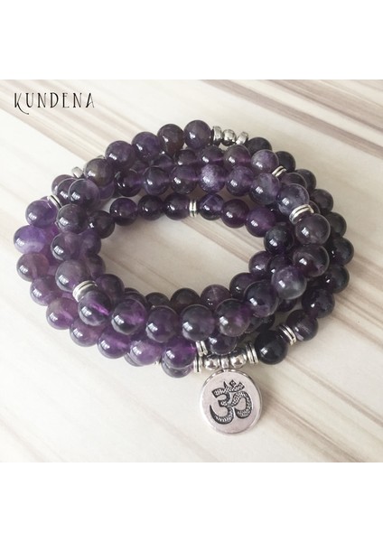 Bronz Buda 108 Ametist Mala Yoga Bileklik Mor Doğal Taş Lotus Bileklik Veya Kolye Buda Charm Bilek 5 Sarılmış Bileklik (Yurt Dışından)