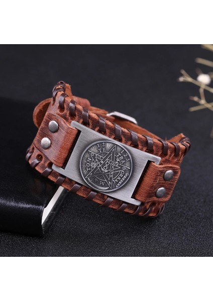 Saf Altın Rengi Benim Şeklim Tetragrammaton Pentagramı Pentagram Deri Bilezik Bilezik Erkekler Için Hediye Muska Wiccan Tılsım Kolye Vintage Takı (Yurt Dışından) modelleri
