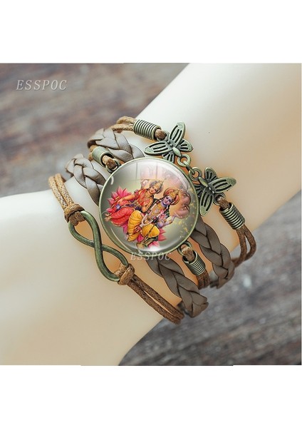 Rodyum Kaplama Lakshmi Tanrıça Bilezik Sanat Resim Cam Cabochon Çok Katmanlı Deri Bilezik Hinduizm Muska Takı Kadınlar Için Hediye (Yurt Dışından)