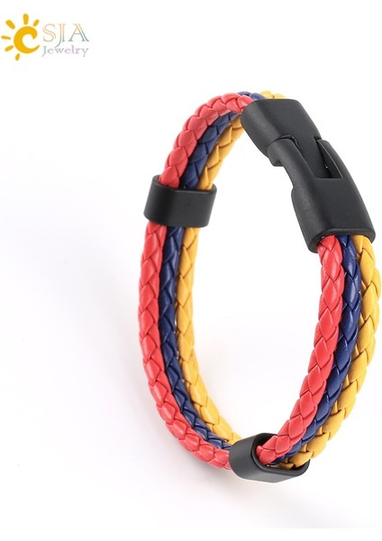 Kolombiya Csja Kolombiya Ispanya Bayrağı Bilezikler Erkek ve Kadın Pu Deri Örgülü Fransa Almanya Macaristan Uluslar Ülke Pulsera España P044 (Yurt Dışından)