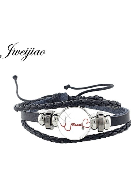 NT267 Jweıjıao Tıbbi Stetoskop Fotoğraf Pu Deri Snap Düğmesi Siyah Bilezik Yuvarlak Cam Doktor Hemşire Bilezik Takı Hediye NT260 (Yurt Dışından) fiyatları