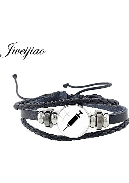 NT267 Jweıjıao Tıbbi Stetoskop Fotoğraf Pu Deri Snap Düğmesi Siyah Bilezik Yuvarlak Cam Doktor Hemşire Bilezik Takı Hediye NT260 (Yurt Dışından) indirimleri