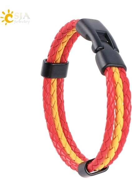 Csja Kolombiya Ispanya Bayrağı Bilezikler Erkek ve Kadın Pu Deri Örgülü Fransa Almanya Macaristan Uluslar Ülke Pulsera España P044 (Yurt Dışından)
