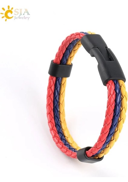 Csja Kolombiya Ispanya Bayrağı Bilezikler Erkek ve Kadın Pu Deri Örgülü Fransa Almanya Macaristan Uluslar Ülke Pulsera España P044 (Yurt Dışından)