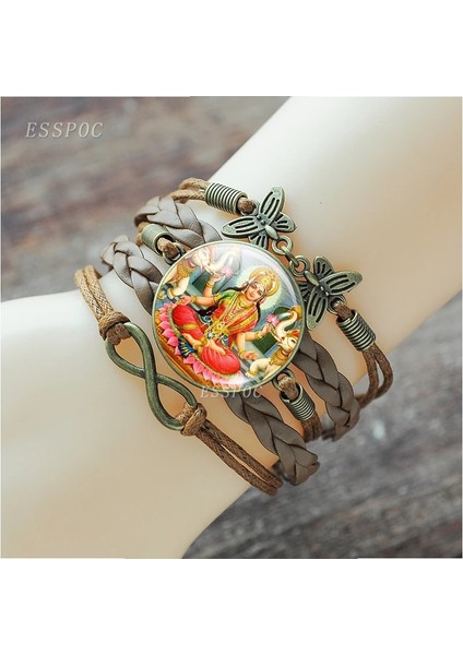 Gümüş Kaplı Lakshmi Tanrıça Bilezik Sanat Resim Cam Cabochon Çok Katmanlı Deri Bilezik Hinduizm Muska Takı Kadınlar Için Hediye (Yurt Dışından) fırsatları
