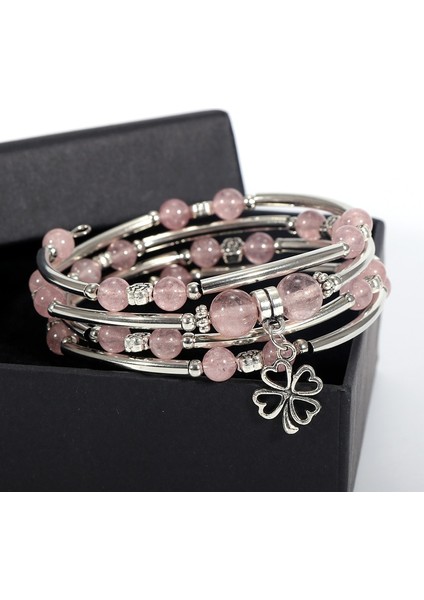 Pembe Kristal Kadınlar Doğal Taş Bilezik Çok Katmanlı Bakır Tüp Sarma Pembe Kuvars Mor Kristal Boncuk Bilezik Şanslı Yonca Dilek Bilezikler (Yurt Dışından)