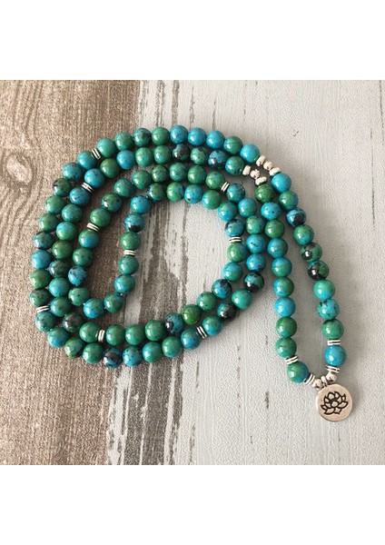 Gümüş Yoga 108 Yeşil Boncuk Mala Bilezik Lotus Çiçeği Om Bilek Budist Buda Yoga Unisex Erkekler Için Bilezikler Azurit Taş Bilezik (Yurt Dışından)
