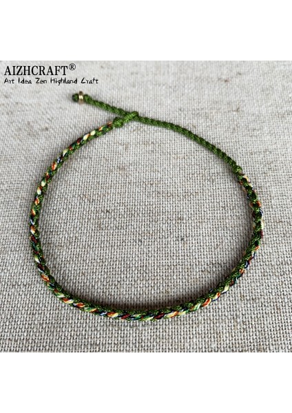 L19-24CM Stili Zeytin Yeşili Karışımı Aızhcraft Tibet Budist Şanslı Muska Tibet Bilezik ve Bilezik Kadın Erkek El Yapımı Düğüm Halat Şanslı Hediye Arkadaş Bilezik (Yurt Dışından)