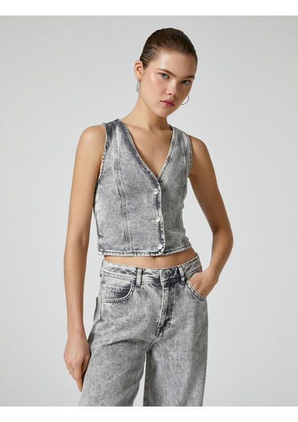 Kot Yelek V Yaka Düğmeli Rahat Kalıp Pamuklu modelleri