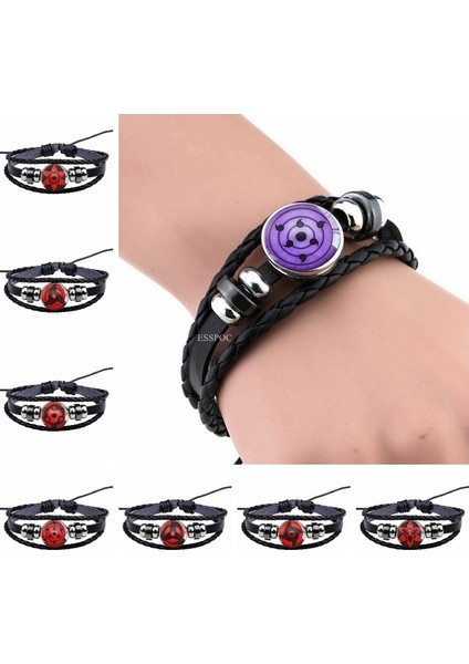 Antik Bakır Kaplama Aringan Göz Bilezikler Moda Anime Siyah Örgülü Deri Bileklik Rinnegan Gözler Cam Takı Cosplay Örgü Bileklik Hediyeler (Yurt Dışından)