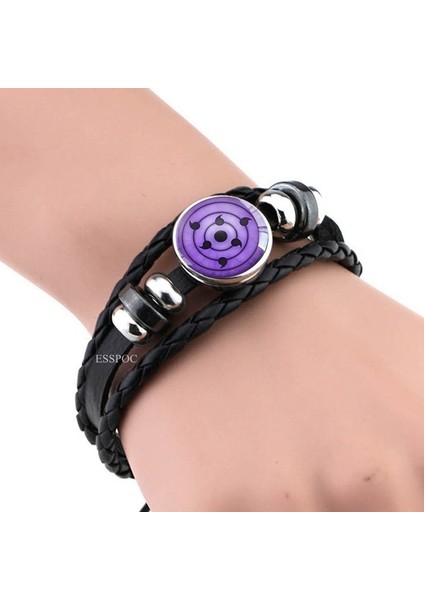 Antik Bakır Kaplama Aringan Göz Bilezikler Moda Anime Siyah Örgülü Deri Bileklik Rinnegan Gözler Cam Takı Cosplay Örgü Bileklik Hediyeler (Yurt Dışından)