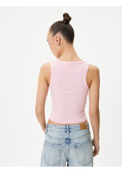 Basic Crop Atlet Bisiklet Yaka Pamuklu Ribanalı