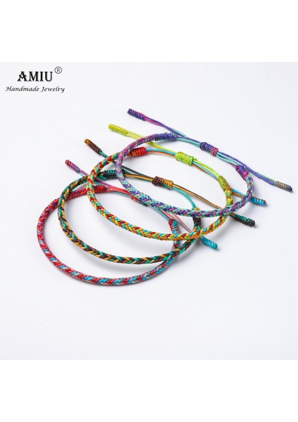 No.3 Boyutu Amıu Degrade Renkler Tibet El Yapımı Budist Şanslı Bilezikler ve Bilezikler Hediye Olarak Halat Knot Muska Tibet Örgülü Bilezik (Yurt Dışından)