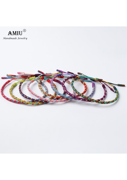 No.3 Boyutu Amıu Degrade Renkler Tibet El Yapımı Budist Şanslı Bilezikler ve Bilezikler Hediye Olarak Halat Knot Muska Tibet Örgülü Bilezik (Yurt Dışından)