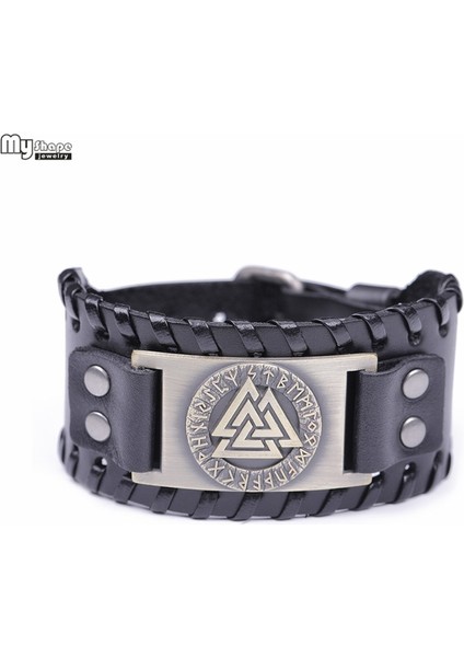 Geniş Siyah-Gümüş My Shape Slav Norveç Valknut Pagan Muska Deri Bilezik Metal Oyma Runes Bileklik Iskandinav Viking Avrupa Takı (Yurt Dışından) indirimleri