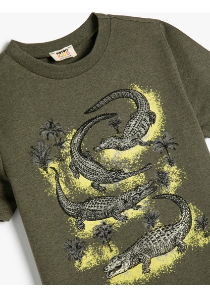 Tişört Timsah Baskılı Kısa Kollu Bisiklet Yaka modelleri