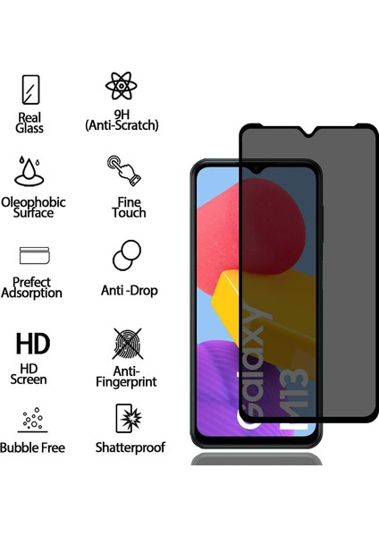 Samsung Galaxy M13 Uyumlu Hayalet Ekran Koruyucu Cam 5d Privacy Yandan Görünmez Gizlilik Sağlayan Ekran Koruyucu Camı Tam Kaplar
