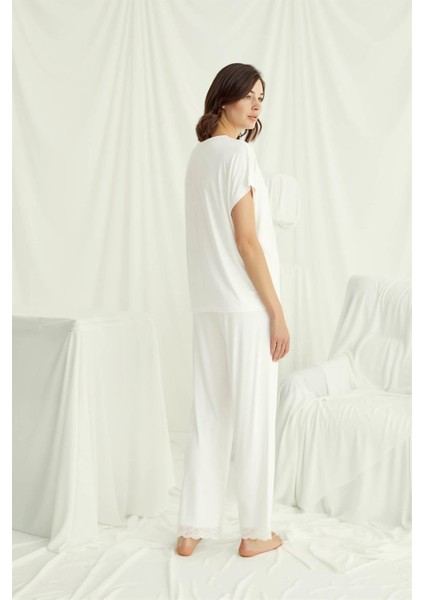 Kadın Kısa Kollu V Yakalı Dantelli Pijama Takımı 18513 fırsatları