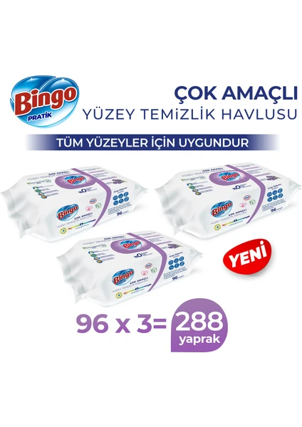 Pratik Yüzey Temizlik Havlusu Arap Sabunu Katkılı Lavanta 96X3 (288 Yaprak)