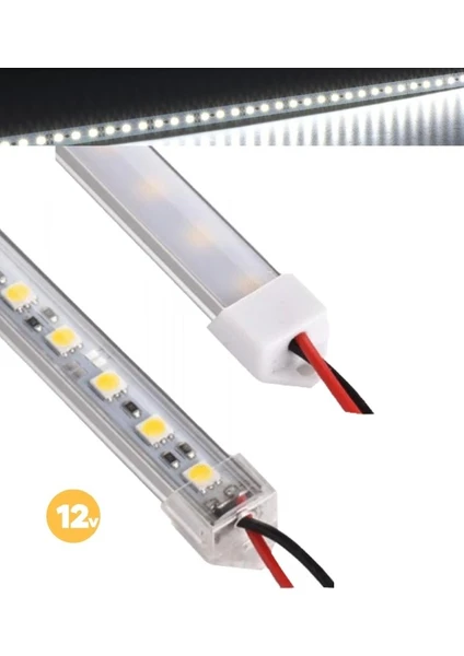 2 Adet 25 cm Alüminyum Kasa Çubuk Şerit LED Işık Şeffaf Beyaz 12 Volt