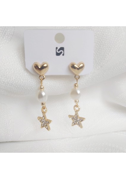 Kalpli Yıldızlı Incili Küpe modelleri