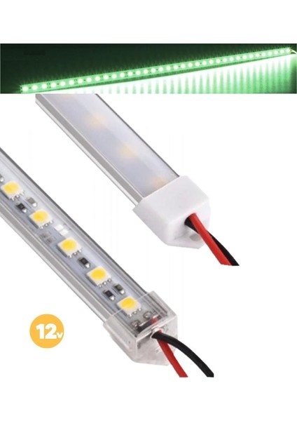 2 Adet 25 cm Alüminyum Kasa Çubuk Şerit LED Işık Şeffaf Yeşil 12 Volt