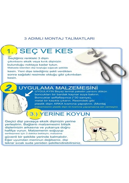 Diş Onarım Seti Geçici Diş Değiştirme Seti Boncuk Diş 3 Farklı Ton Diş Seti XLD201