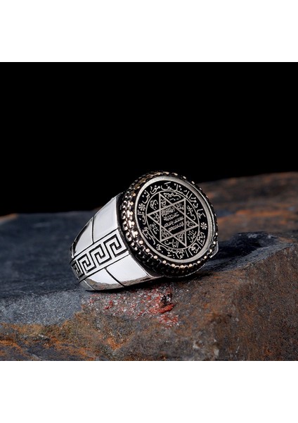 925 Ayar Gümüş Grek Model Süleyman Mührü Erkek Yüzük