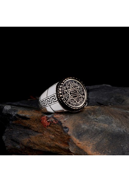 925 Ayar Gümüş Grek Model Süleyman Mührü Erkek Yüzük fiyatları