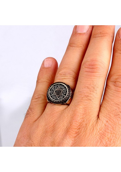 925 Ayar Gümüş Grek Model Süleyman Mührü Erkek Yüzük indirimleri