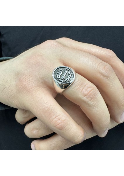 925 Ayar Gümüş Mührü Şerif Desenli Taşsız Erkek Yüzük modelleri