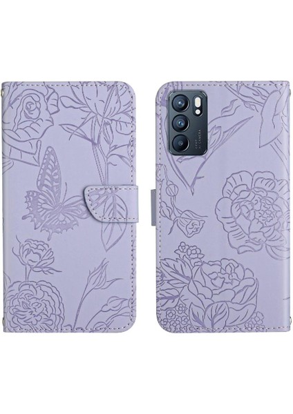 Oppo Case 6 5g Için Pu Deri Kapak Çevirin Çiçekler ve Kelebekler (Yurt Dışından)