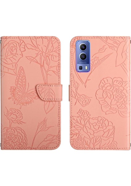 Bilek Kayışı Anti-Damla Koruma Çiçekler ve Pu ile Vivo Y72 5g Için Kılıf (Yurt Dışından)