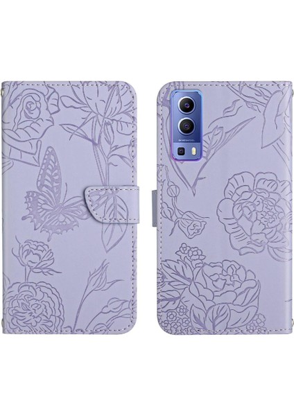 Bilek Kayışı Anti-Damla Koruma Çiçekler ve Pu ile Vivo Y72 5g Için Kılıf (Yurt Dışından)