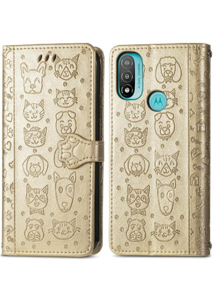 Moto E20 Flip Kapak Için Kılıf Kısa Kayış Karikatür Hayvanlar Deri Kılıf (Yurt Dışından)