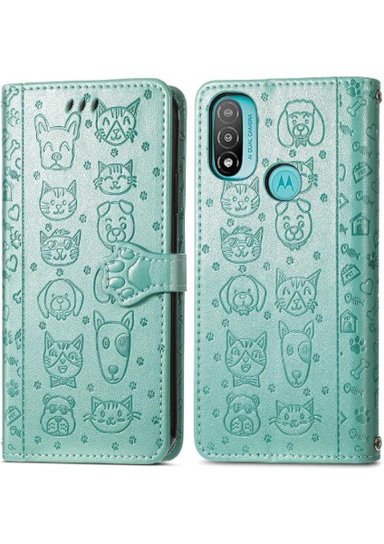 Moto E20 Flip Kapak Için Kılıf Kısa Kayış Karikatür Hayvanlar Deri Kılıf (Yurt Dışından)