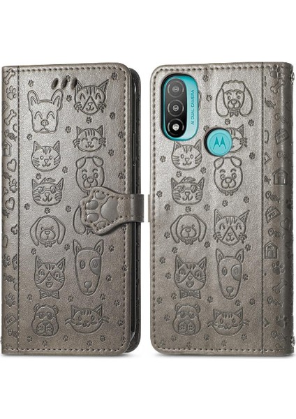 Moto E20 Flip Kapak Için Kılıf Kısa Kayış Karikatür Hayvanlar Deri Kılıf (Yurt Dışından)