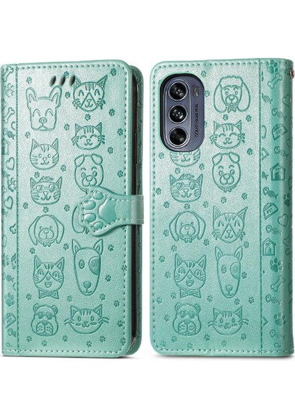 Moto G62 Flip Kapak Için Kılıf Darbeye Karikatür Hayvanlar Kısa Kayış Kılıf (Yurt Dışından)